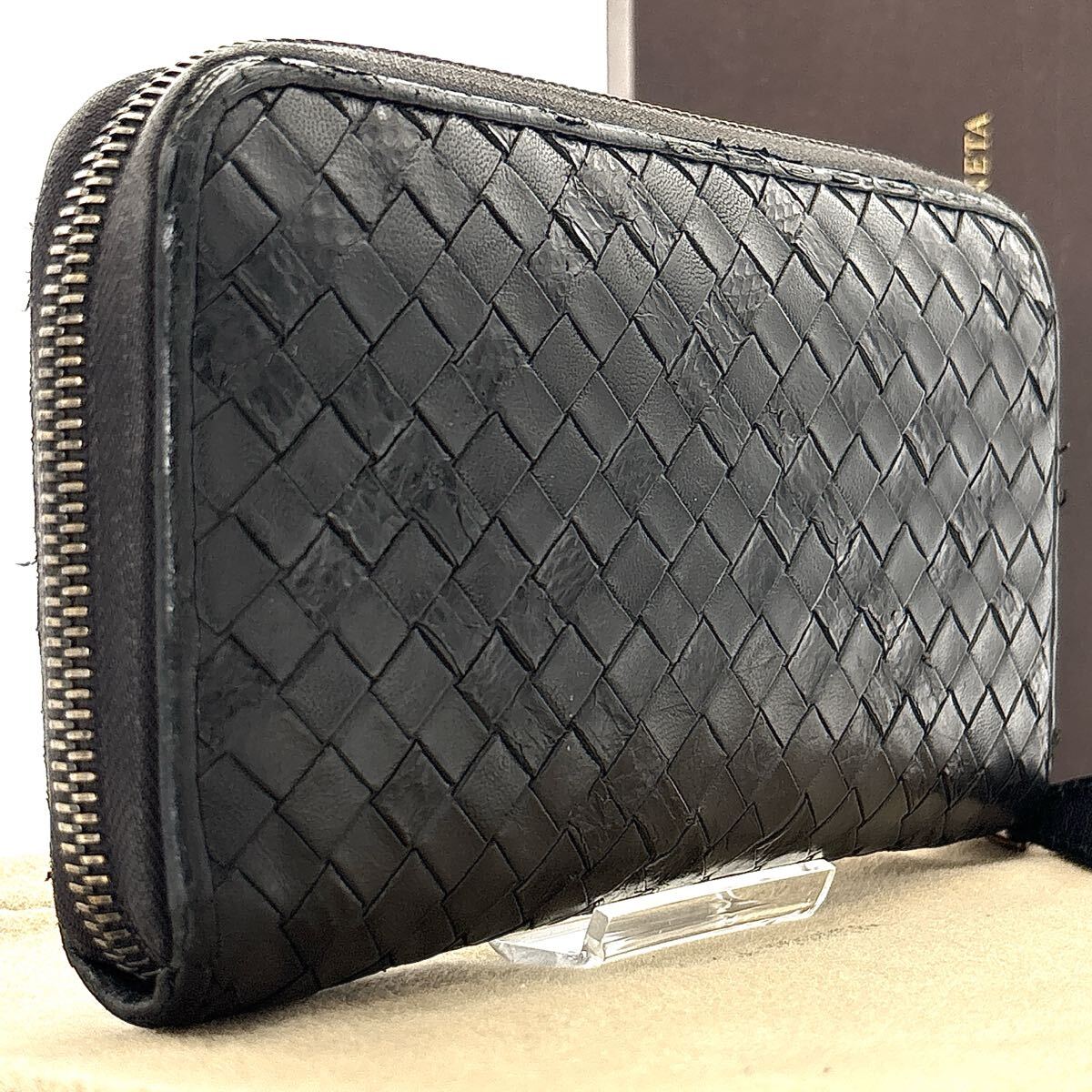 最高級(jí)◆BOTTEGA VENETA ボッテガヴェネタ 長財(cái)布 ロングウォレット イントレチャート パイソン エキゾチック ブラック
