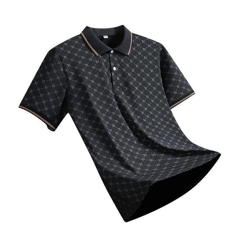新品】半袖ポロシャツ ドット柄 メンズ 2XL＜ブラック×ゴールド＞ゴルフ カジュアル スポーツ 快適 ストレッチ オシャレ 黒×金
