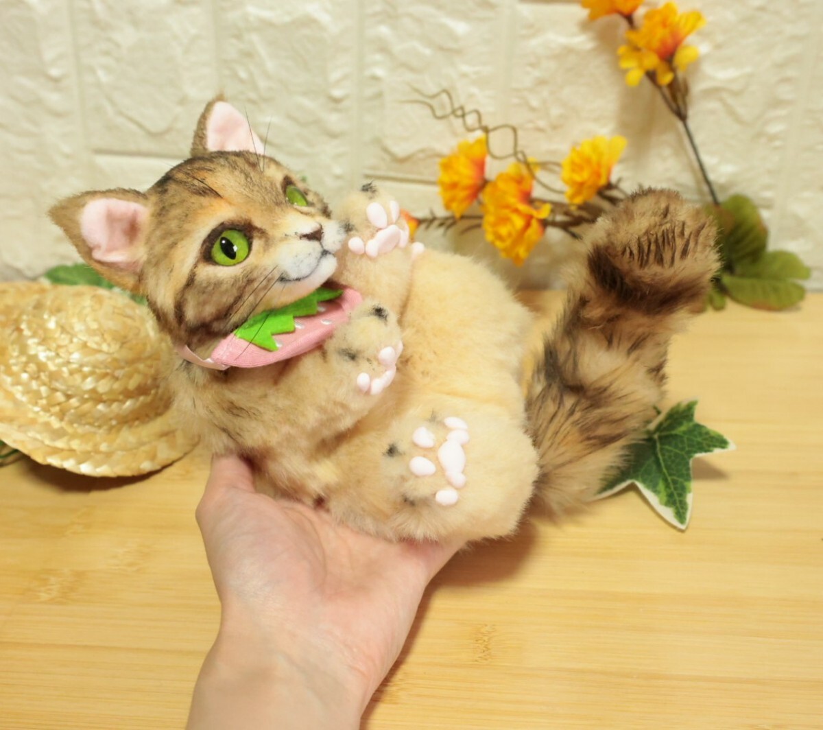 麦わら猫 キジトラ ネコ ぬいぐるみ アートドール ハンドメイド 麦わら猫 キジトラ ネコ ぬいぐるみ アートドール ハンドメイド