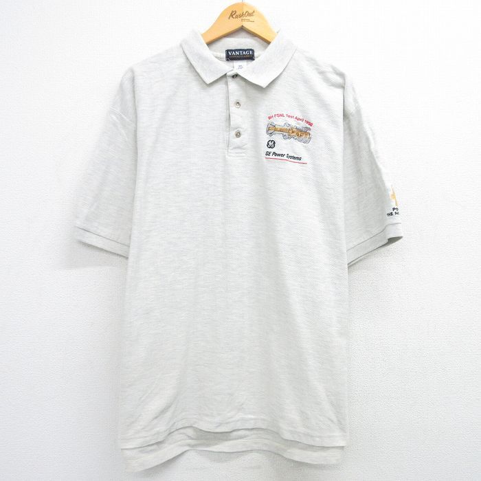 XL/古著 半袖 ポロ シャツ メンズ 90s システム ヘリンボーン 大きいサイズ コットン グレー 25apr04 中古 トップス