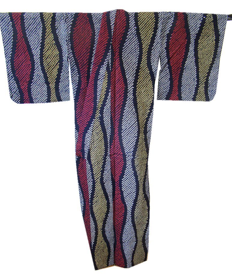 きものしらゆり 夏物 伝統工芸 濃紺色 立涌 有松鳴海総絞り 浴衣 綿 四寸帯 セット 身長150cm～157cmの方に最適 B005_画像5