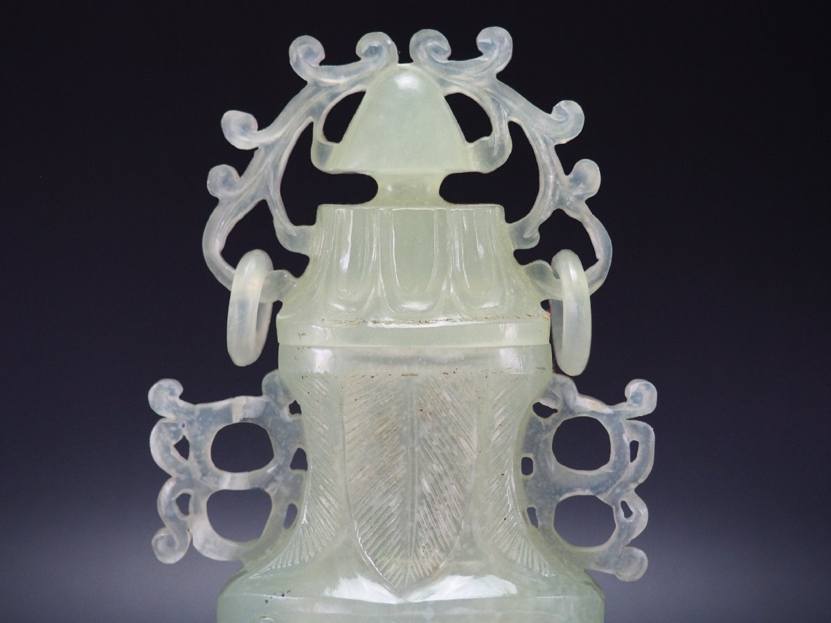 治】中国美術 玉造鐶付香炉☆唐木台付 箱付 台含高さ 21cm 治】中国美術 玉造鐶付香炉☆唐木台付 箱付 台含高さ 21cm