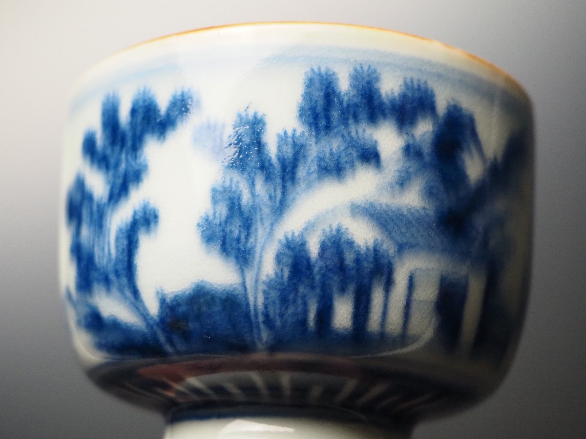 治】長崎 亀山焼 染付山水風景紋煎茶碗五客☆箱付 (検索:幕末 古 治】長崎 亀山焼 染付山水風景紋煎茶碗五客☆箱付 (検索:幕末 古