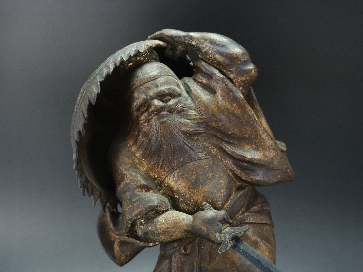 治】時代唐銅製 鍾馗像置物☆高さ 28.5cm 重さ 2975g 銅像 治】時代唐銅製 鍾馗像置物☆高さ 28.5cm 重さ 2975g 銅像