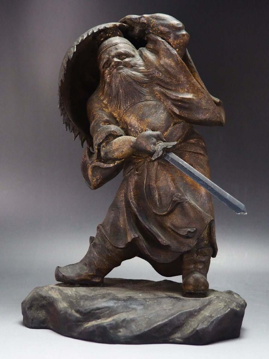 治】時代唐銅製 鍾馗像置物☆高さ 28.5cm 重さ 2975g 銅像 治】時代唐銅製 鍾馗像置物☆高さ 28.5cm 重さ 2975g 銅像