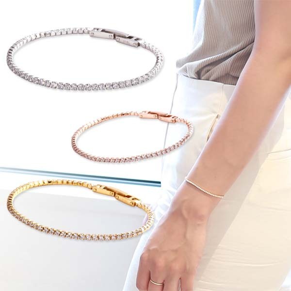 【jf】◆金屬アレルギー対応素材 ブレスレット キュービック テニスブレス サージカル ステンレス316L ホワイトゴールド色◆?郵送無料！?