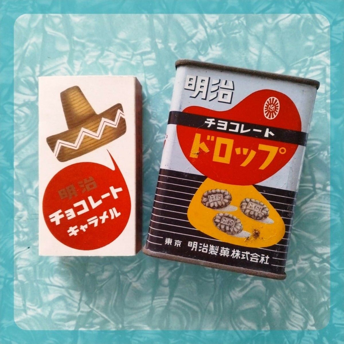 昭和レトロ 明治チョコレートドロップ ブリキ缶 東京明治製菓 昭和レトロ 明治チョコレートドロップ ブリキ缶 東京明治製菓