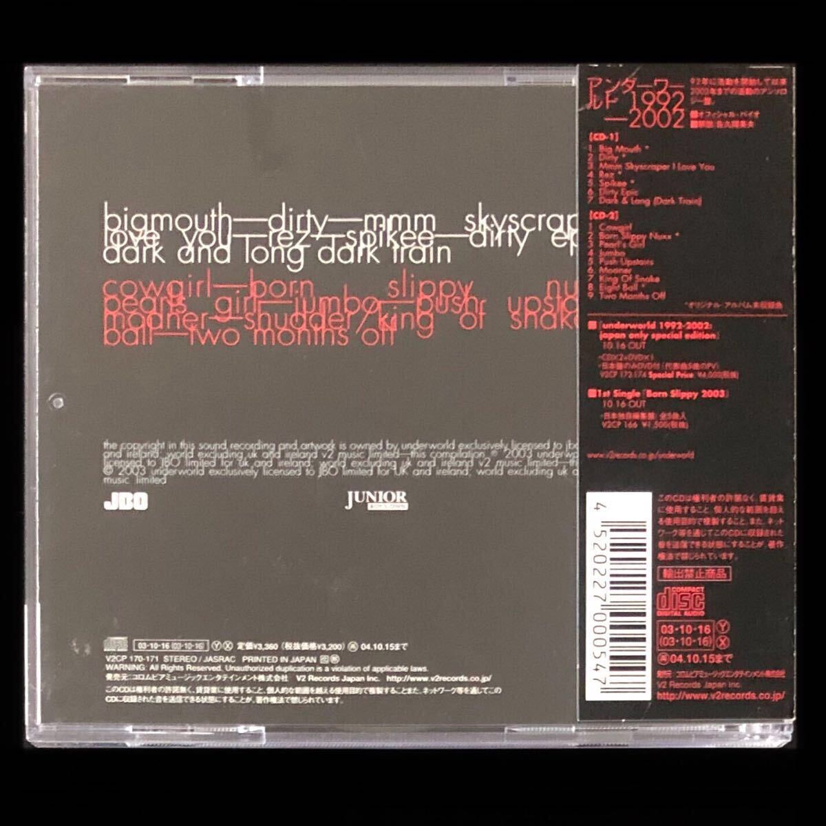 廃盤 帯付美品 CD「Underworld 1992-2002」2枚組ベストアルバム 廃盤 帯付美品 CD「Underworld 1992-2002」2枚組ベストアルバム