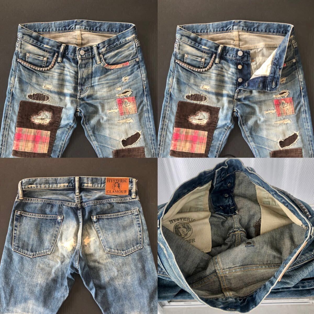 当て布 CORDUROY CHECK REMAKE CCR加工デニム パンツ HYSTERIC 当て布 CORDUROY CHECK REMAKE CCR加工デニム パンツ HYSTERIC