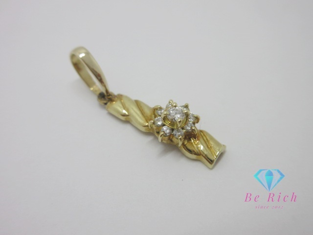K18 YG ダイヤモンド 0.20ct 付 花 フラワー モチーフ ネックレス ペンダント トップ ヘッド 18金 750 【中古】【送料無料】 th12381
