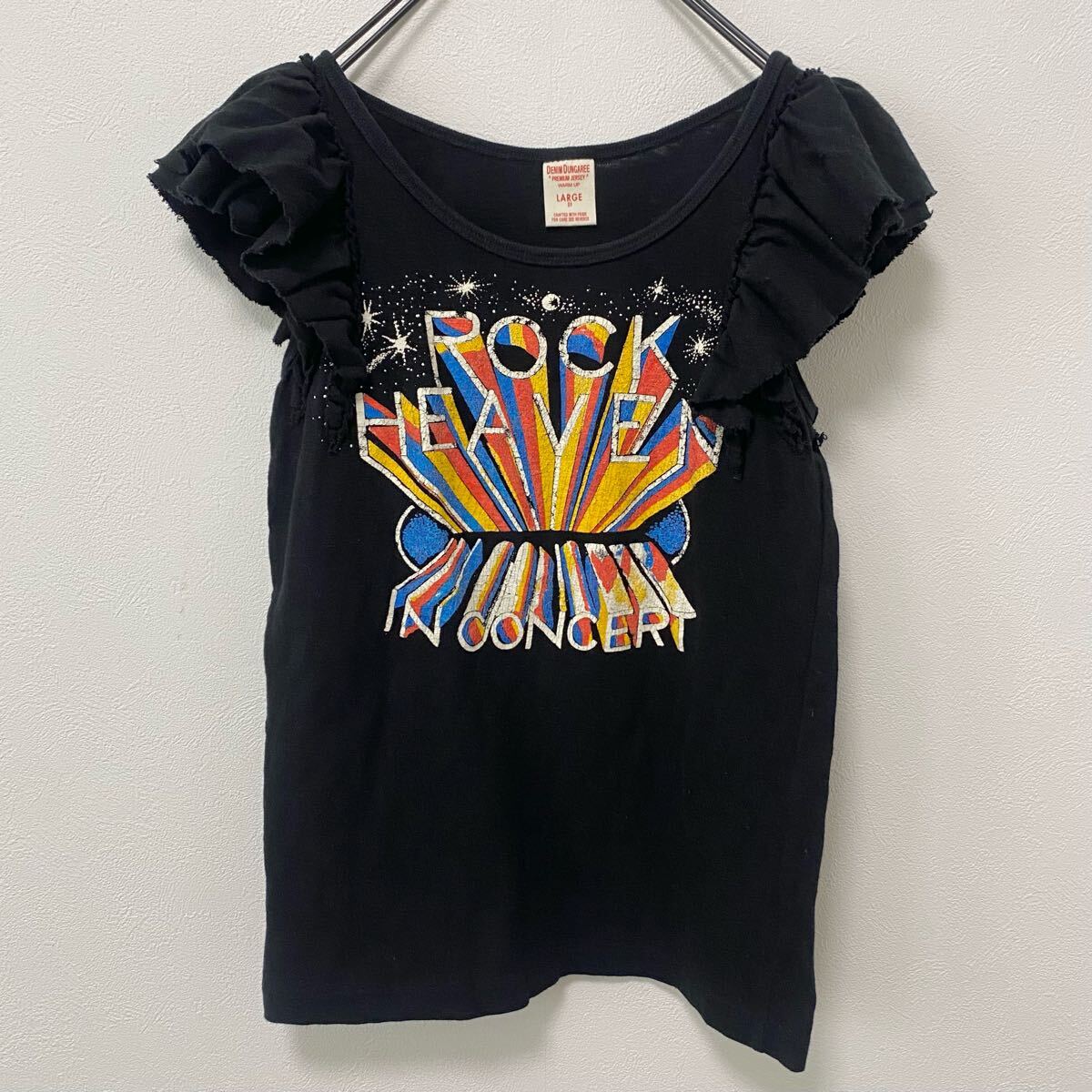 DENIM DUNGAREE ロックプリント袖フリルTシャツ　160cm_画像1