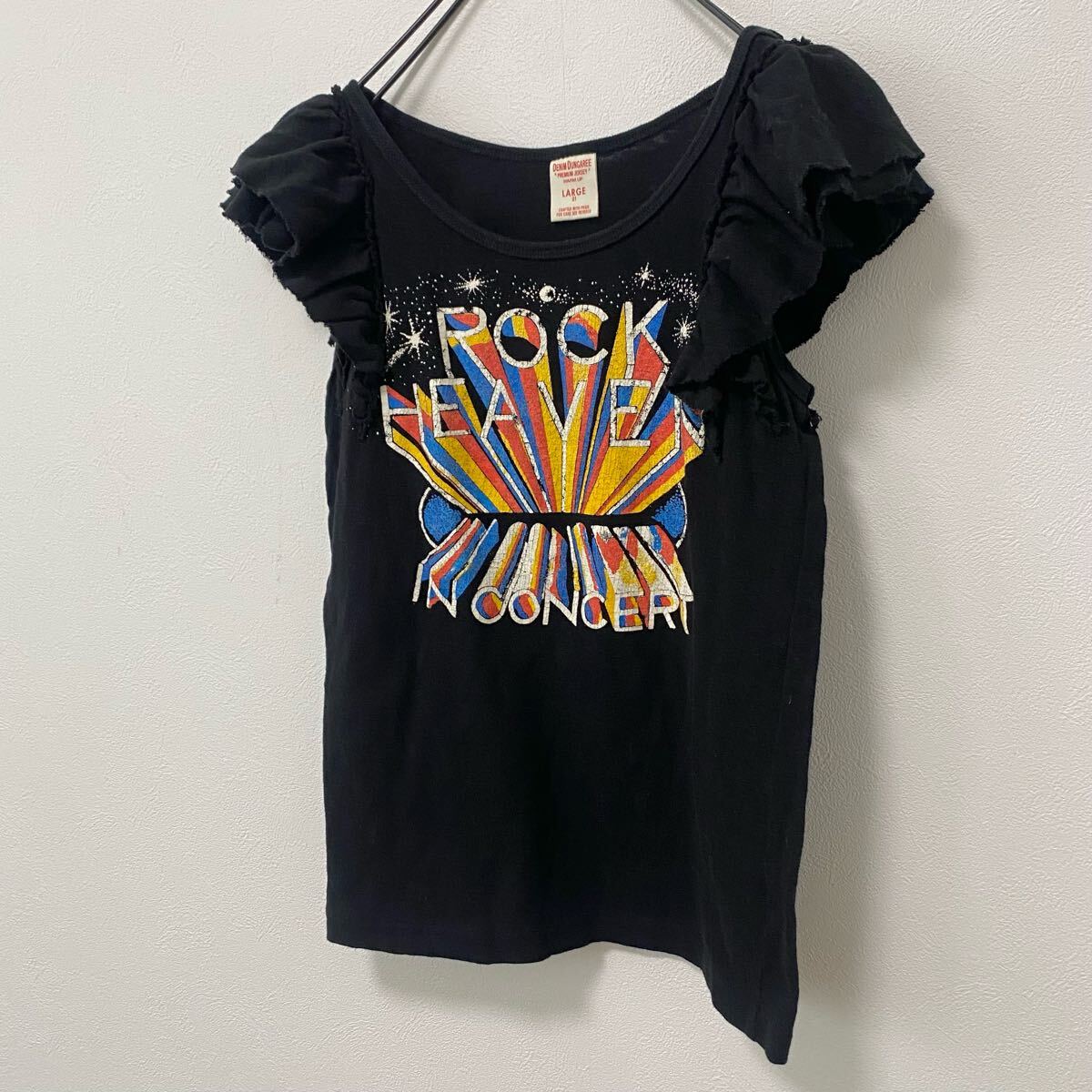 DENIM DUNGAREE ロックプリント袖フリルTシャツ　160cm_画像2