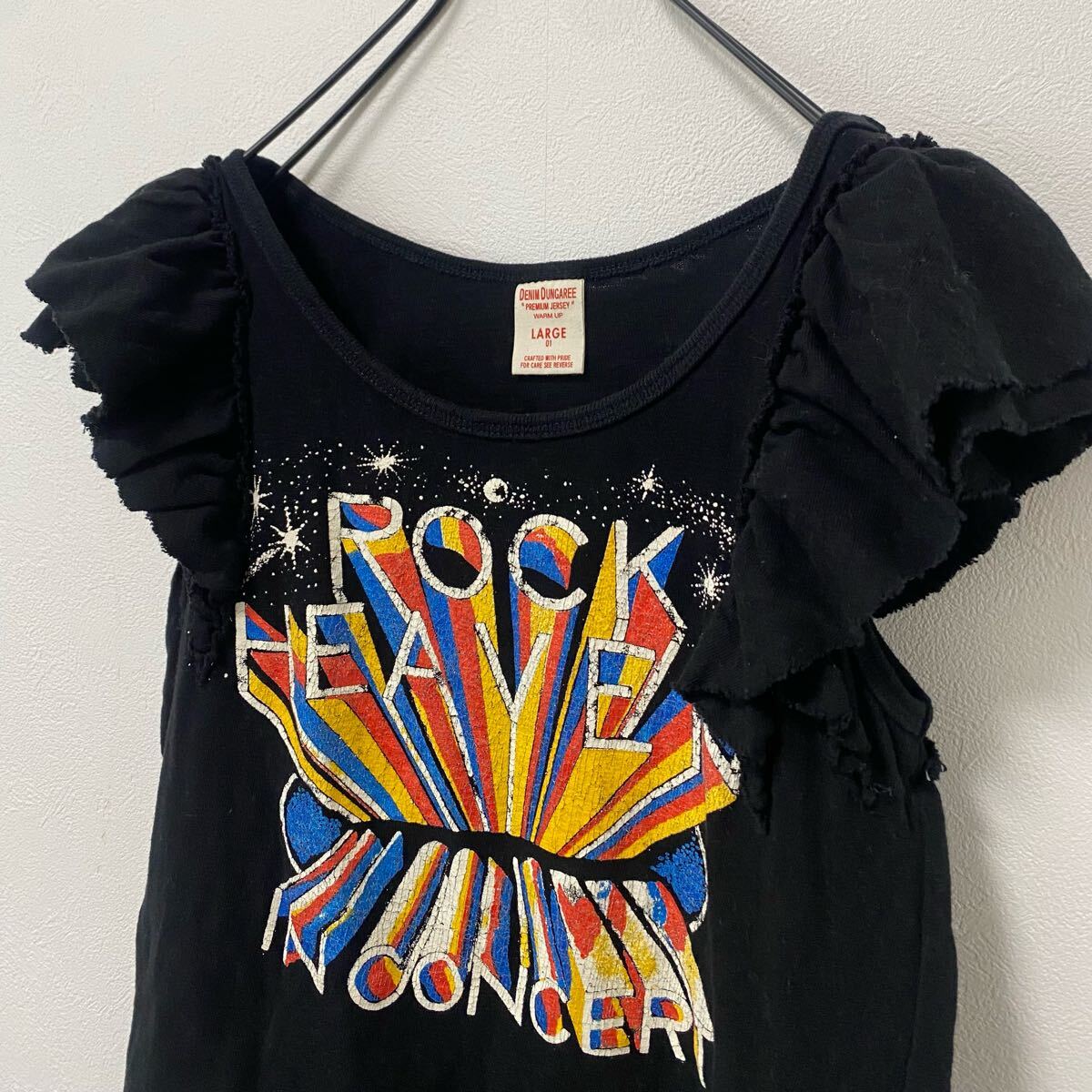 DENIM DUNGAREE ロックプリント袖フリルTシャツ　160cm_画像3