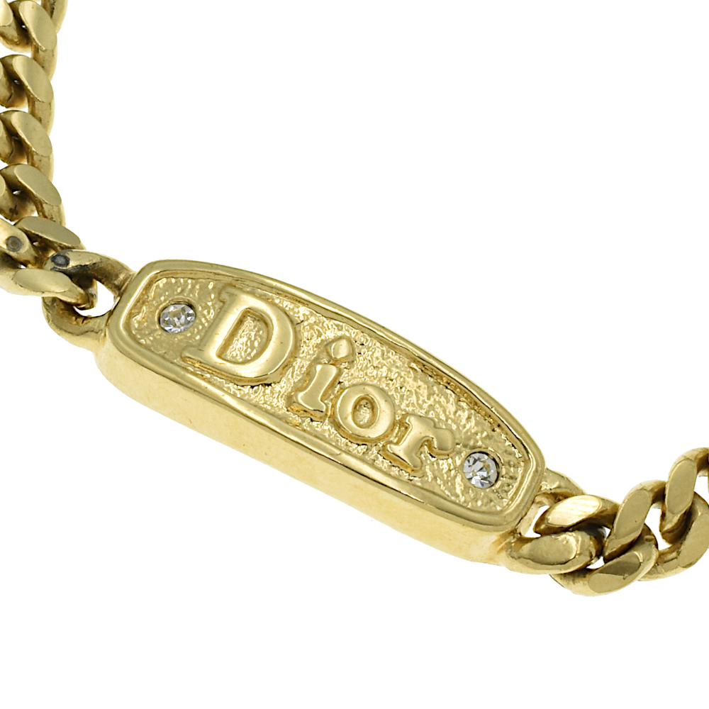 [A02147]Christian Dior Christian Dior 2P стразы Logo plate браслет Gold 