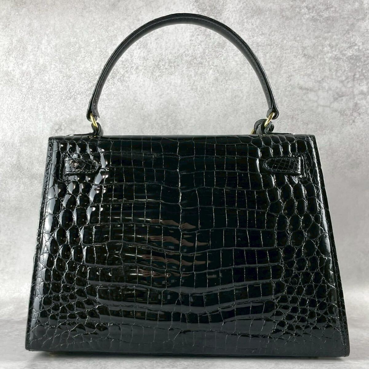 極美品 シャイニングクロコダイル リアル ハンドバッグ センター 極美品 シャイニングクロコダイル リアル ハンドバッグ センター