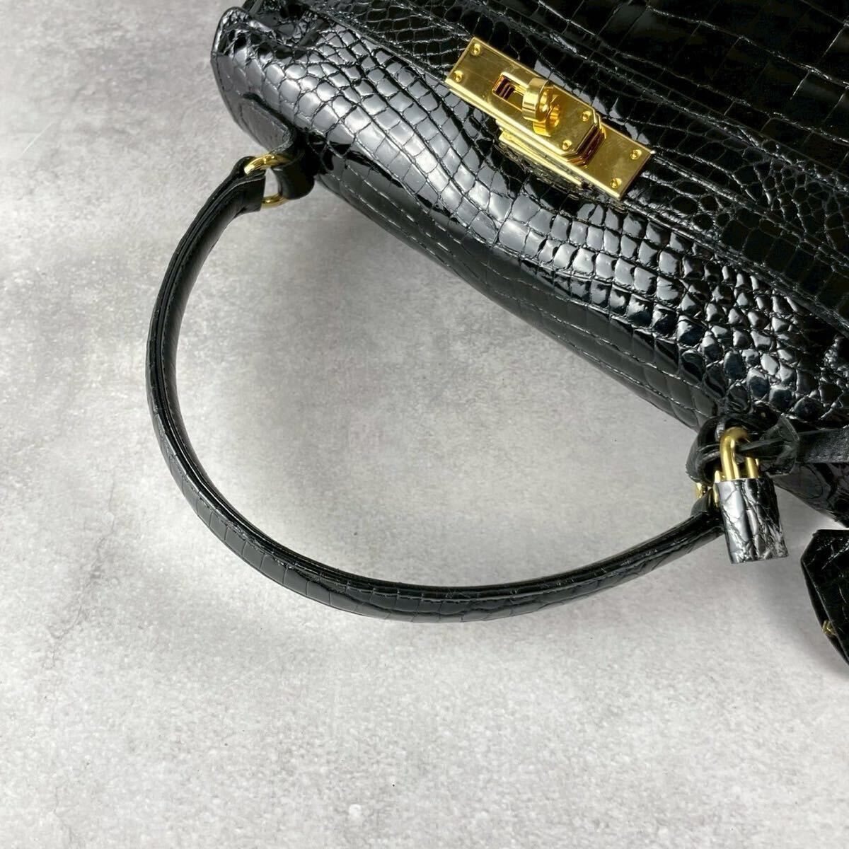 極美品 シャイニングクロコダイル リアル ハンドバッグ センター 極美品 シャイニングクロコダイル リアル ハンドバッグ センター