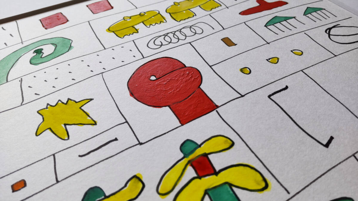 赤い部分は絵具の盛り上がりがあります。