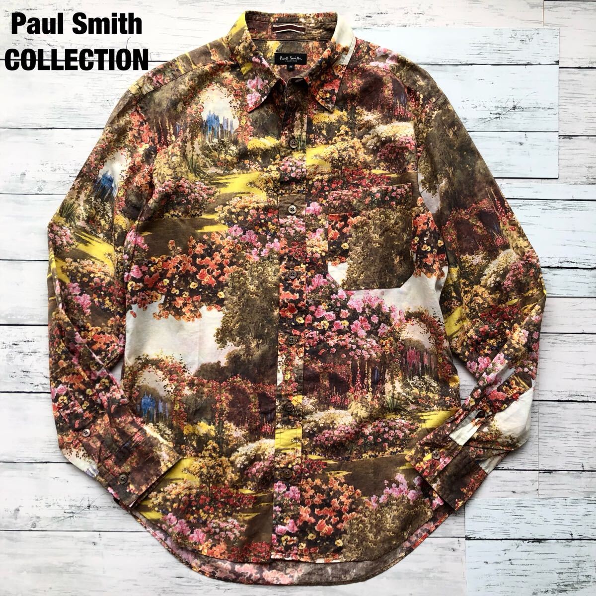 希少美品M【圧巻の花柄】◆Paul Smith COLLECTION 長袖シャツ 高級ライン フローラル 総柄 アート メンズ ポールスミスコレクション 日本制