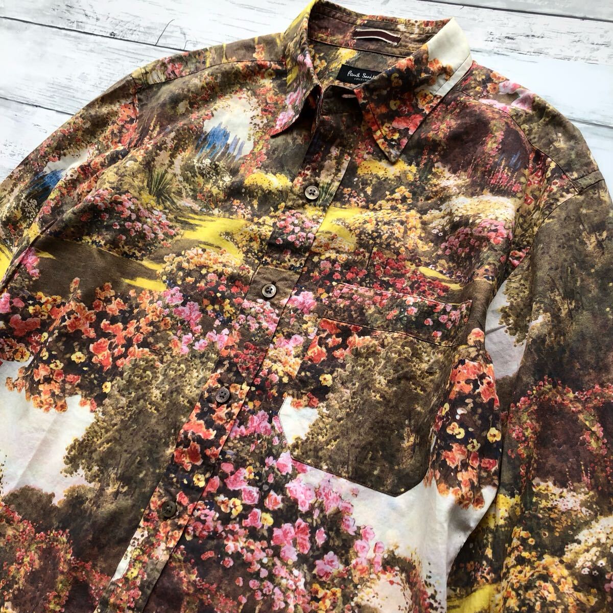 希少美品M【圧巻の花柄】◆Paul Smith COLLECTION 長袖シャツ 高級ライン フローラル 総柄 アート メンズ ポールスミスコレクション 日本制