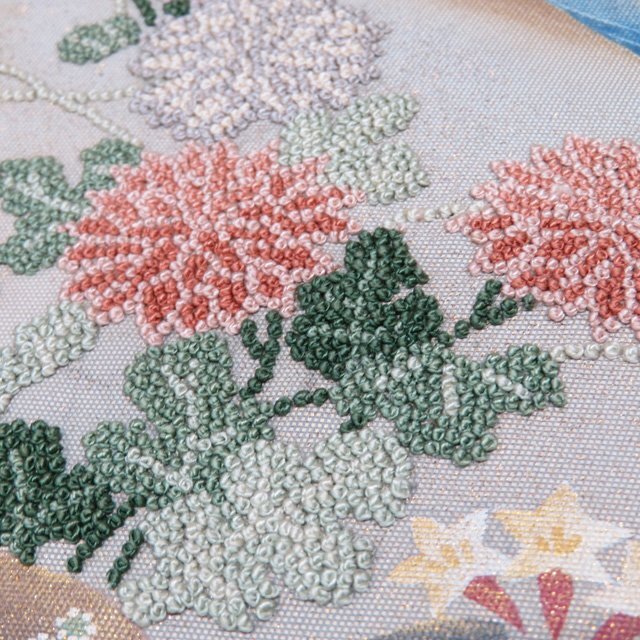☆きもの北條☆ 相良刺繍 中国刺繍 花鳥の図 鶴 孔雀 お太鼓柄