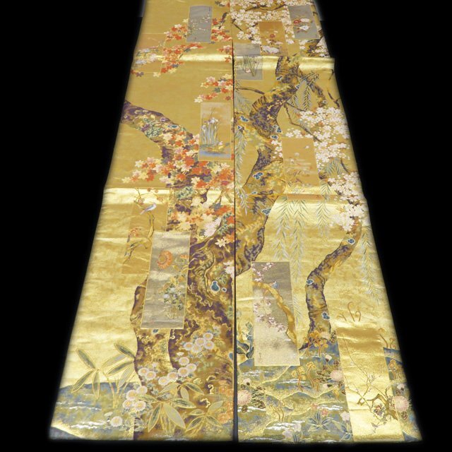 ☆きもの北條☆ 西陣 あさぎ 酒井抱一 本金プラチナ 桜図屏風 楓 ☆きもの北條☆ 西陣 あさぎ 酒井抱一 本金プラチナ 桜図屏風 楓
