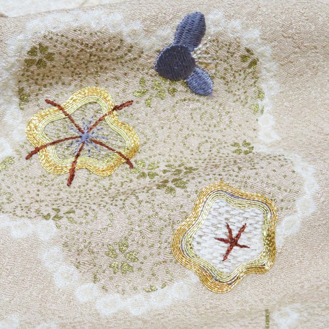 付下げ 付け下げ 訪問着 着物 中古 正絹 袷 金駒刺繍 絞り 梅の