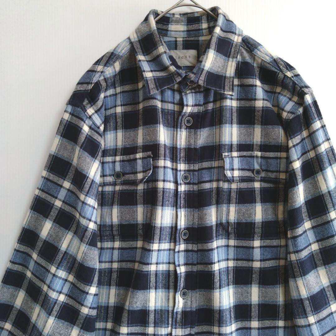A1386 JACHS 厚手長袖ネルシャツ Mサイズ US古着 ネイビー A1386 JACHS 厚手長袖ネルシャツ Mサイズ US古着 ネイビー