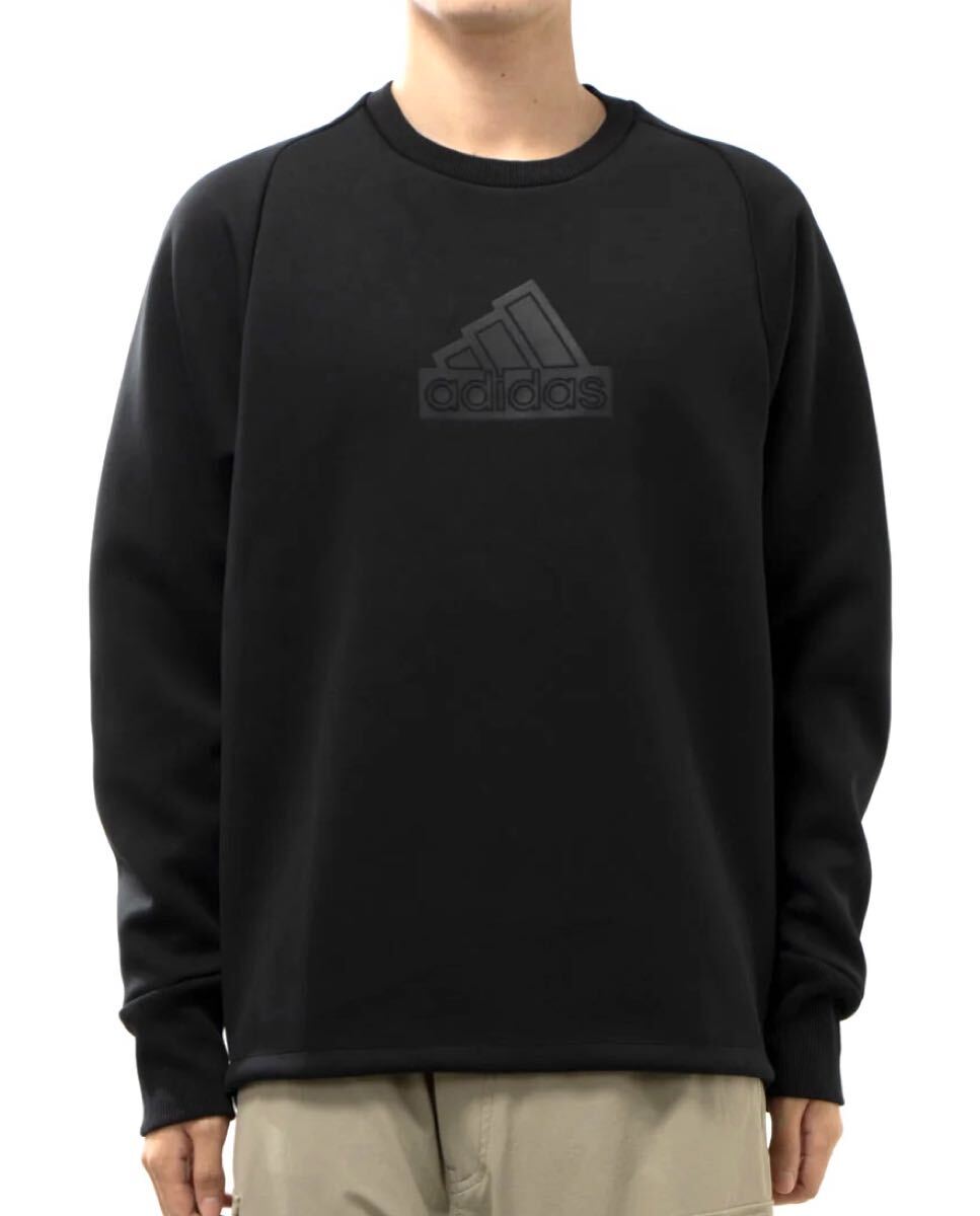 (送料無料)新品未使用品 adidas アディダス 高品質 保温 クルーネック メンズ スウェット トレーナー☆ブラック ☆サイズM 胸囲89〜92㎝