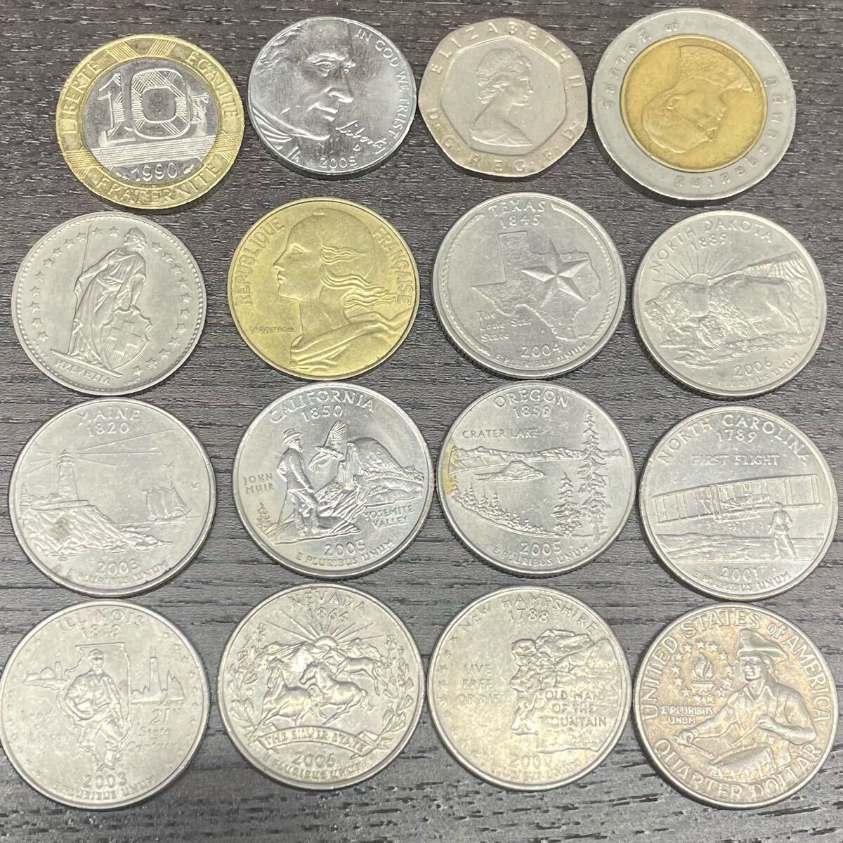 海外硬貨16枚セットまとめ アメリカ 25セント コイン フランス 海外硬貨16枚セットまとめ アメリカ 25セント コイン フランス