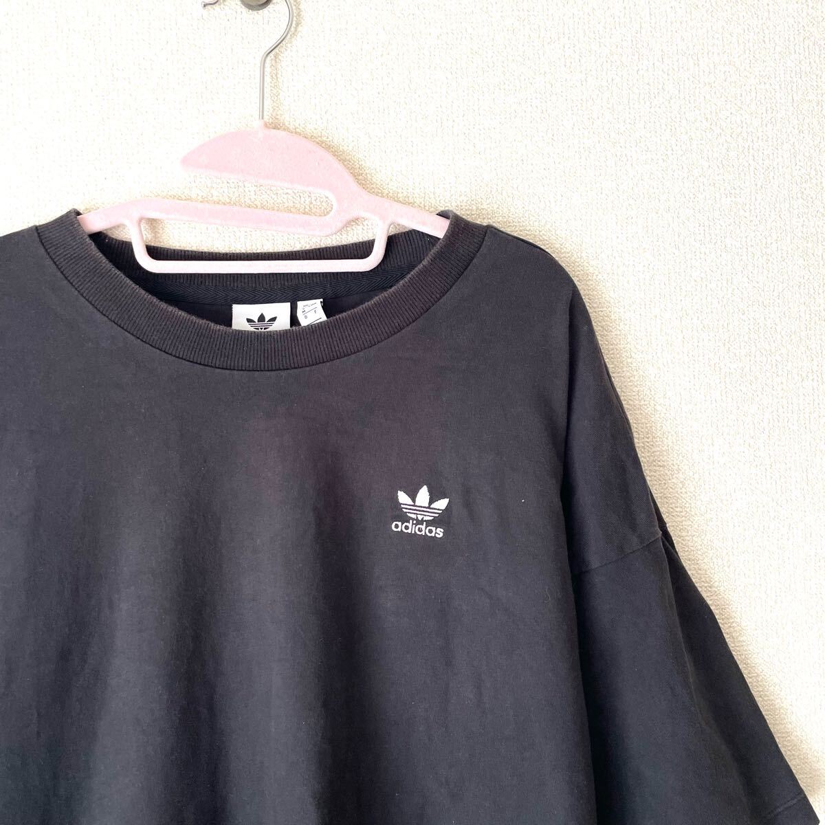 アディダス オリジナルス★ロング Tシャツ 黒 ブラック レディース M★ワンピース チュニック トップス ロゴ トレフォイル 半袖 古着