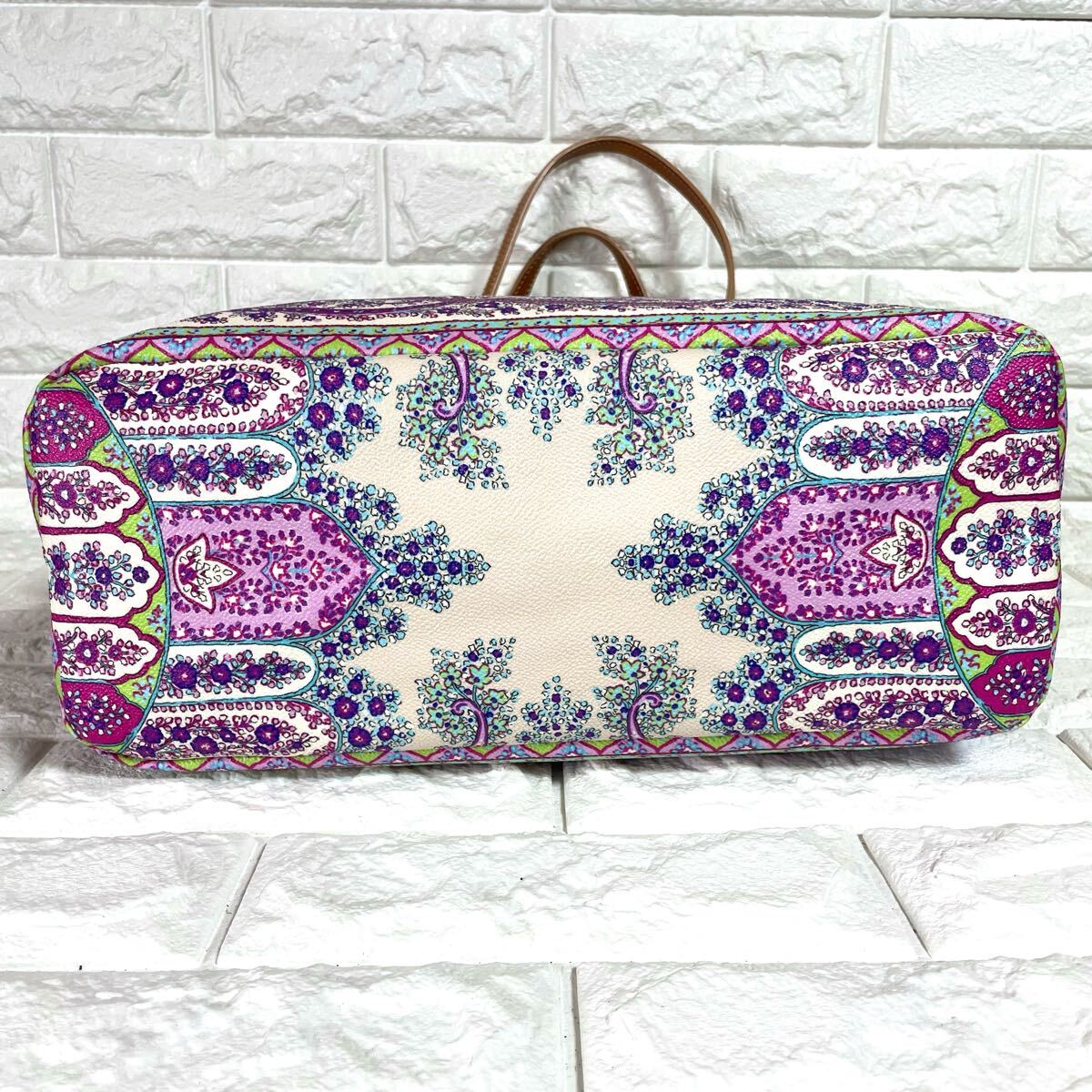 超希少/入手困難◎ エトロ ETRO メンズ A4収納 ビジネス トートバッグ 肩掛け ペイズリー総柄 マルチカラー ブルー 青 PVC レザー 本革