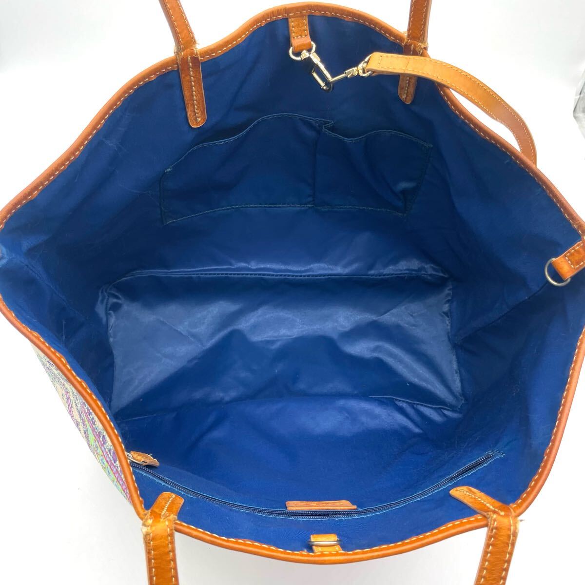 超希少/入手困難◎ エトロ ETRO メンズ A4収納 ビジネス トートバッグ 肩掛け ペイズリー総柄 マルチカラー ブルー 青 PVC レザー 本革