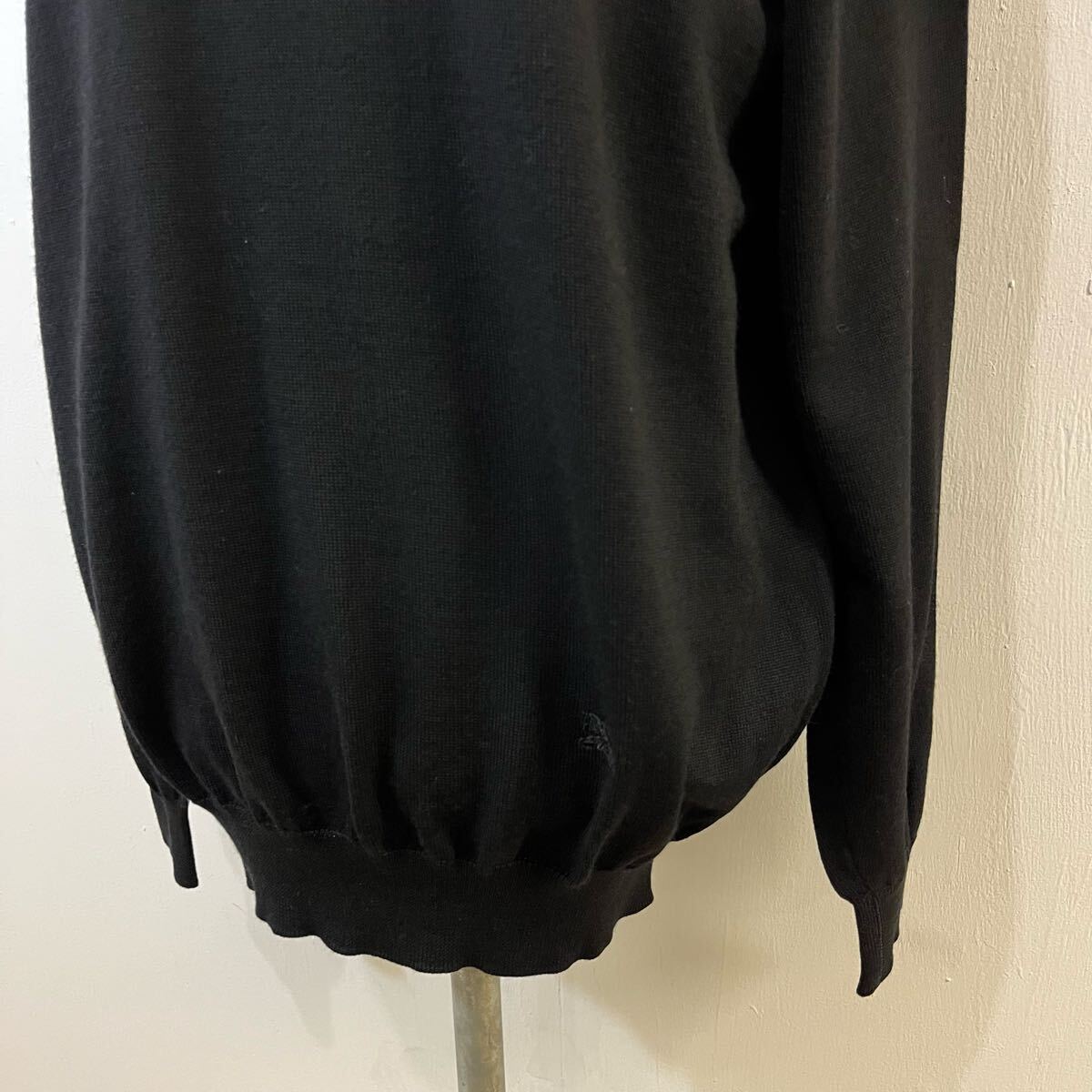 VINTAGE BURBERRYS ニットセーター モックネックニット 刺繍ロゴ 黒 毛 オールドバーバリー バーバリーズ【レターパックプラス郵送可】K