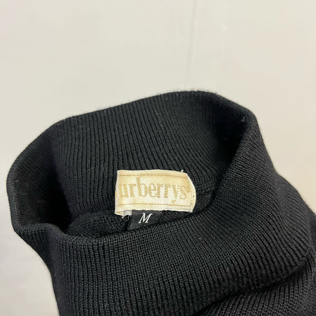 VINTAGE BURBERRYS ニットセーター モックネックニット 刺繍ロゴ 黒 毛 オールドバーバリー バーバリーズ【レターパックプラス郵送可】K