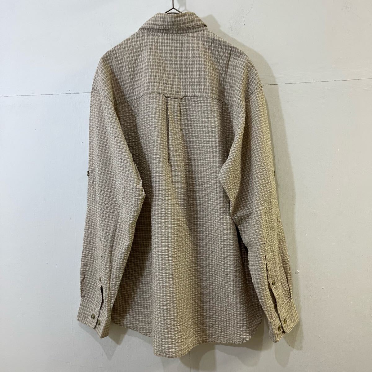 Columbia 総柄シャツ チェックシャツ 長(zhǎng)袖シャツ 刺繍ロゴ ワンポイント シアサッカー生地 希少 コロンビア【レターパックプラス郵送可】V