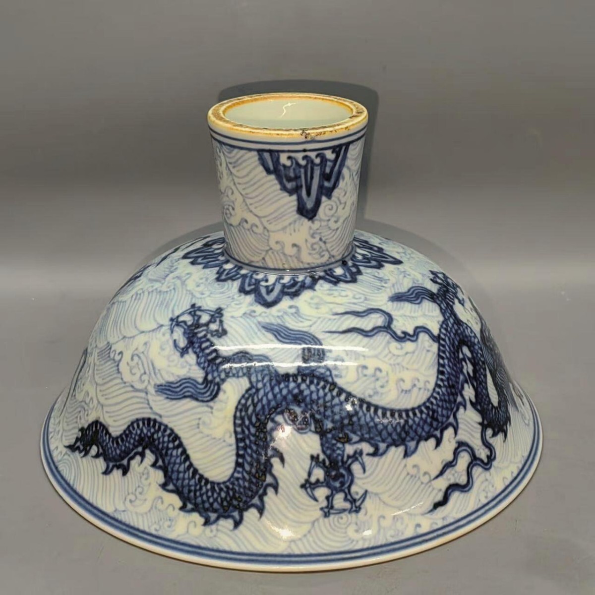 萬藏】中国 明時代 青花 龍紋 高足 茶碗 骨董 古玩 中国美術 萬藏】中国 明時代 青花 龍紋 高足 茶碗 骨董 古玩 中国美術