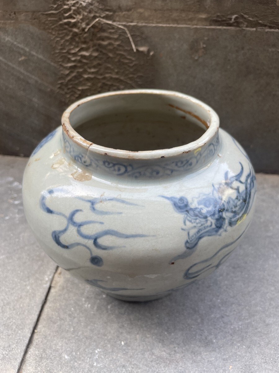 油壷□染付唐草鳥紋油壺 花器 砂高台 古玩 唐物 古美術 時代物
