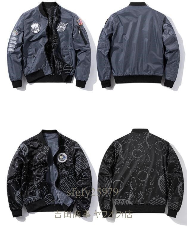A6725新品春夏フライトジャケット メンズスタジャン 両面着 ワッペン 紳士 野球服ゆったり ブルゾン アウトドア アメカジ 黒 M~3XL_画像6