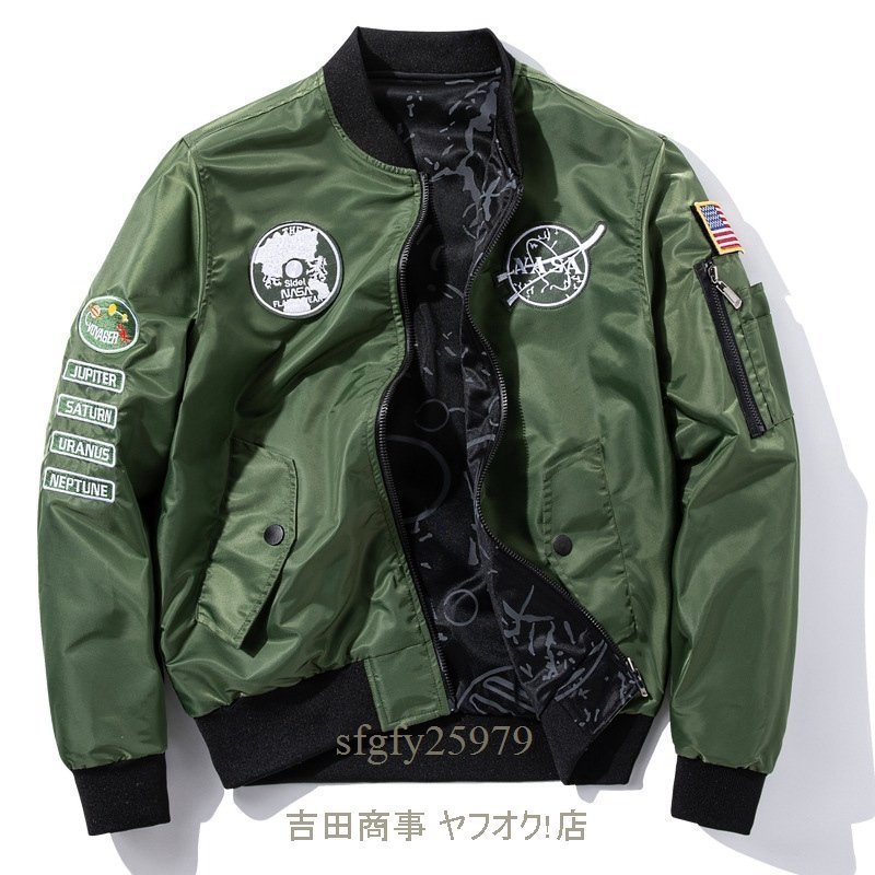 A6725新品春夏フライトジャケット メンズスタジャン 両面着 ワッペン 紳士 野球服ゆったり ブルゾン アウトドア アメカジ 黒 M~3XL_画像3