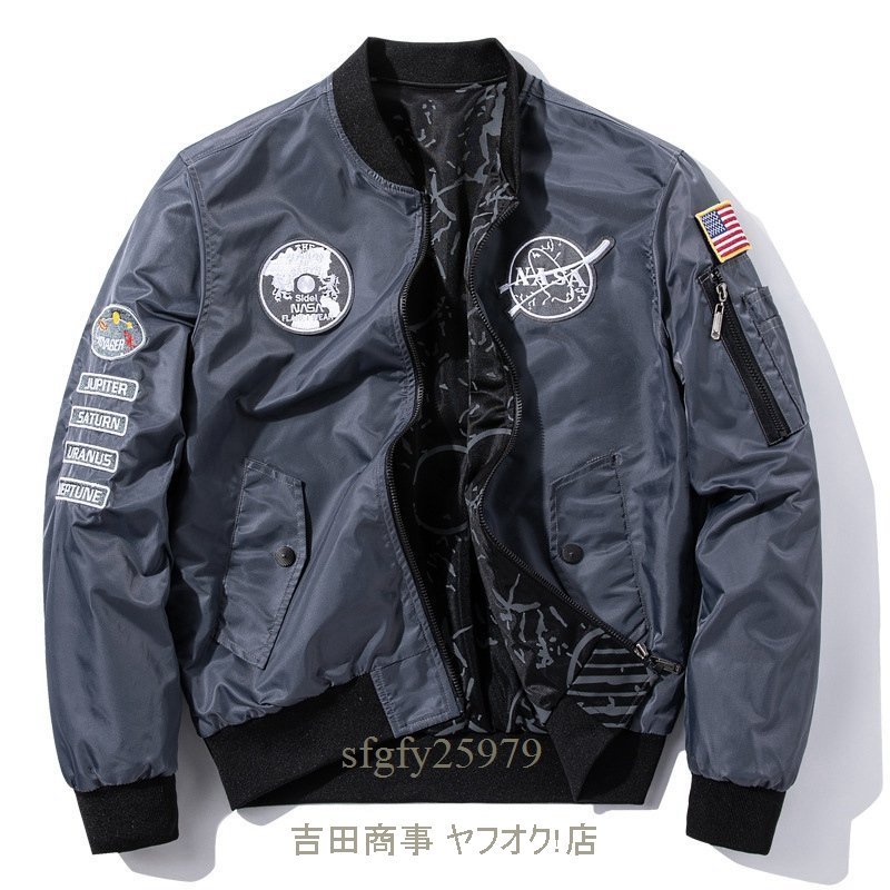 A6725新品春夏フライトジャケット メンズスタジャン 両面着 ワッペン 紳士 野球服ゆったり ブルゾン アウトドア アメカジ 黒 M~3XL_画像4