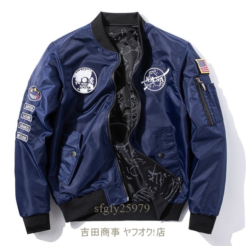 A6725新品春夏フライトジャケット メンズスタジャン 両面着 ワッペン 紳士 野球服ゆったり ブルゾン アウトドア アメカジ 黒 M~3XL_画像5