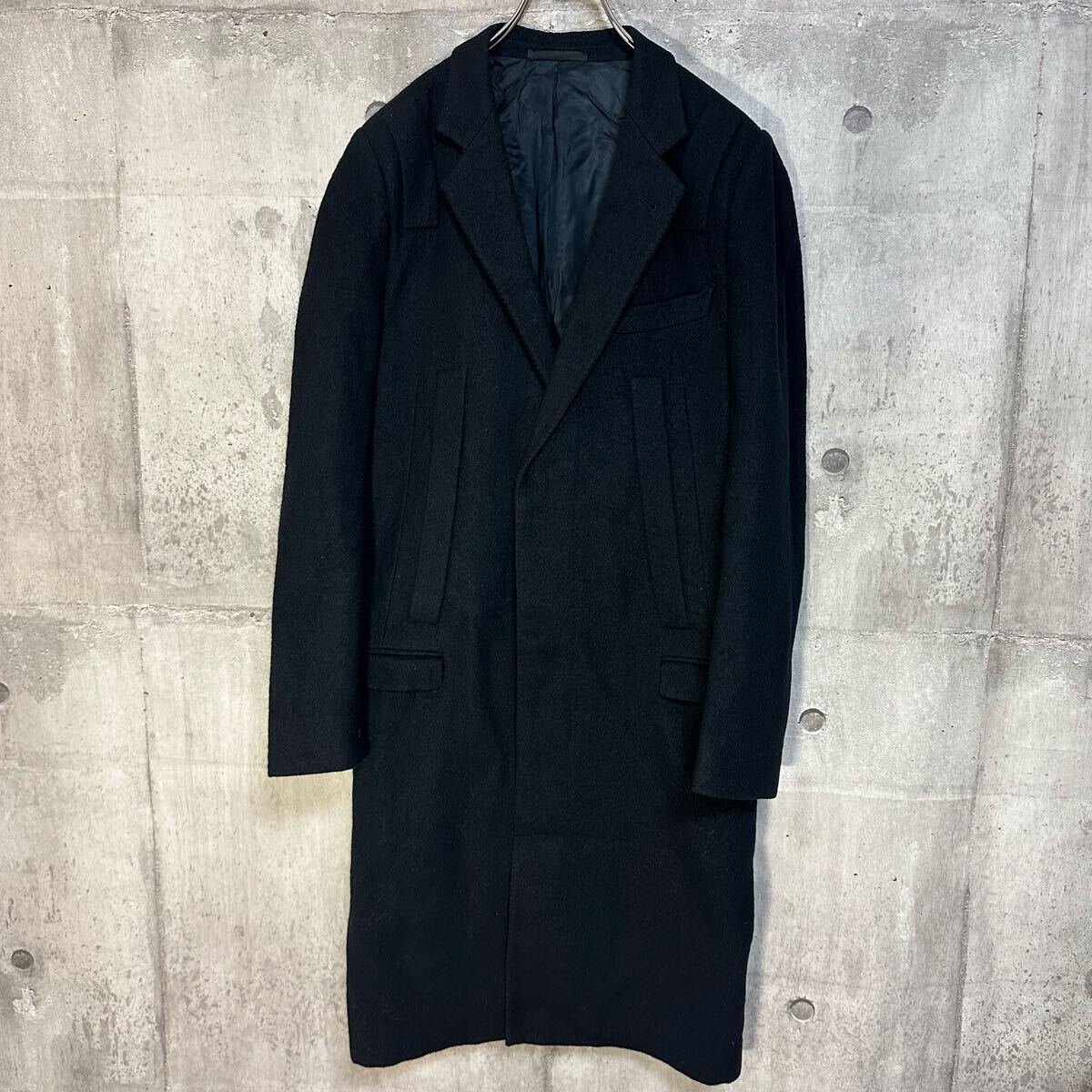 LANVIN ロングコート チェスターコート比翼開き 黒 ウール LANVIN ロングコート チェスターコート比翼開き 黒 ウール