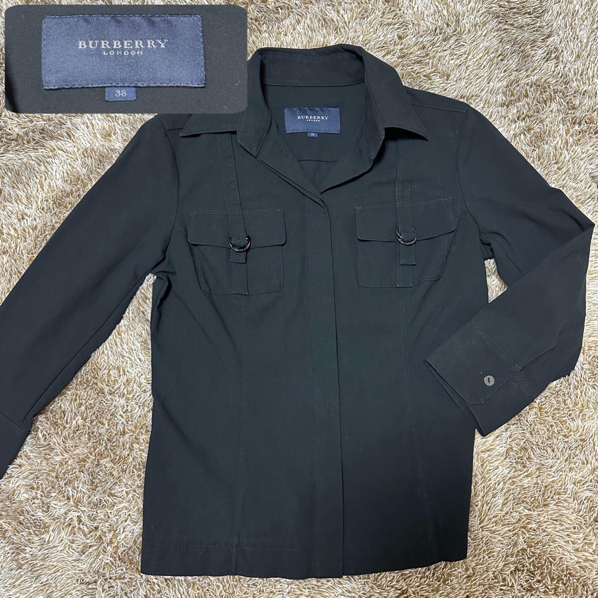 38 BURBERRY London シャツジャケット 黒 ベルト ジャケット 38 BURBERRY London シャツジャケット 黒 ベルト ジャケット