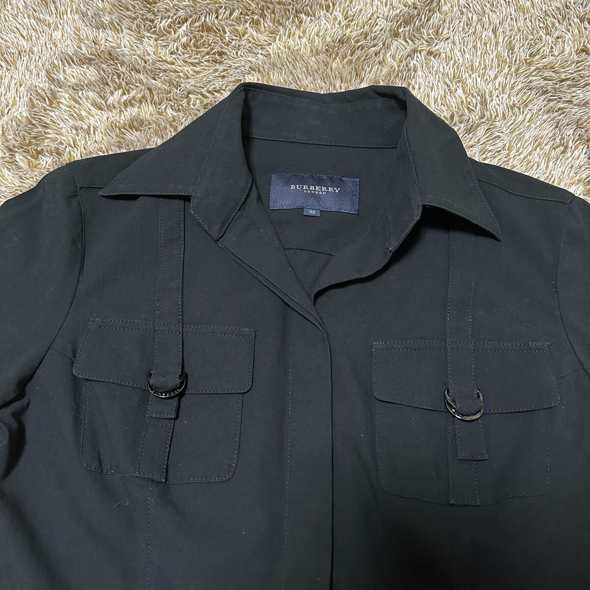 38 BURBERRY London シャツジャケット 黒 ベルト ジャケット 38 BURBERRY London シャツジャケット 黒 ベルト ジャケット