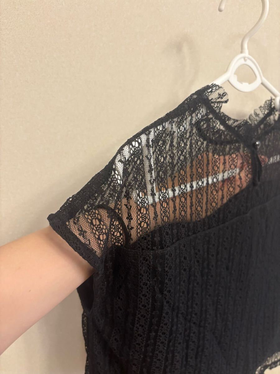 RETROGIRL レトロガール レースノースリーブカットソー ブラウスシャツチュニック タンクトップ トップス ブラック 黒 ダークモノトーン_画像5