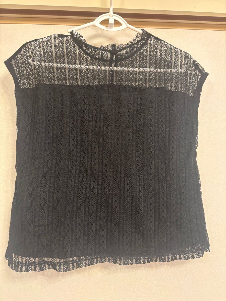 RETROGIRL レトロガール レースノースリーブカットソー ブラウスシャツチュニック タンクトップ トップス ブラック 黒 ダークモノトーン_画像7