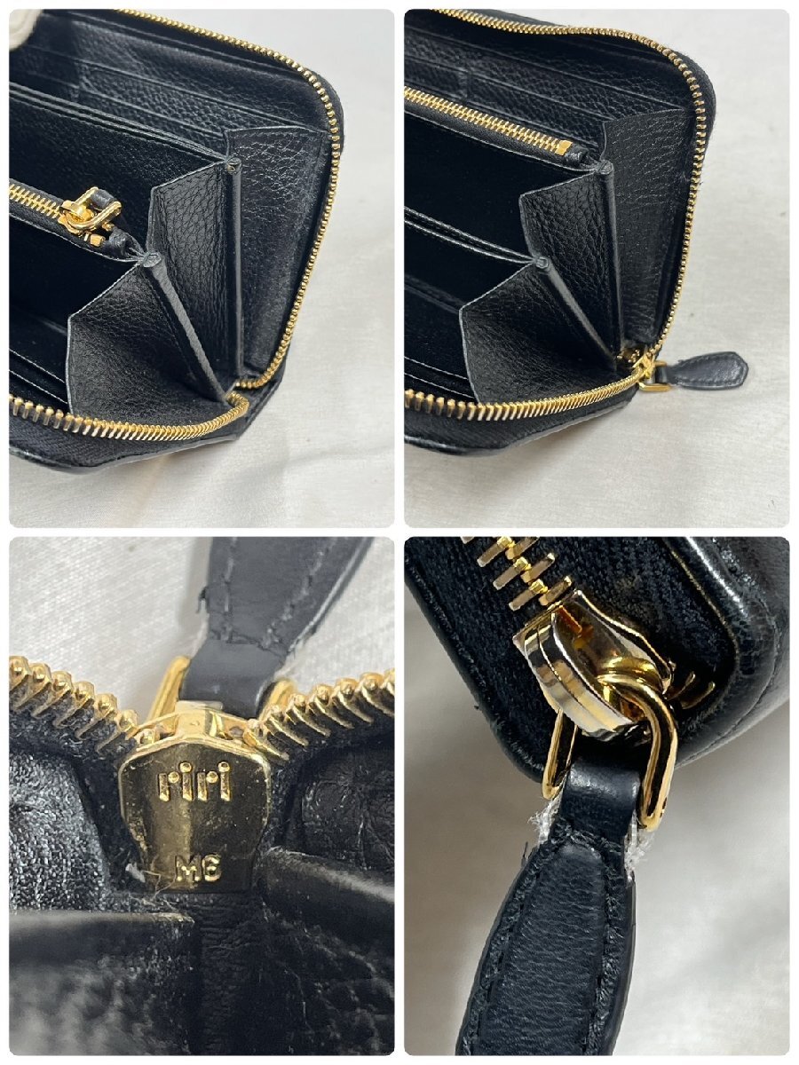 ▽▽プラダ PRADA ラウンドファスナー 長財布 牛革 ブラック系色