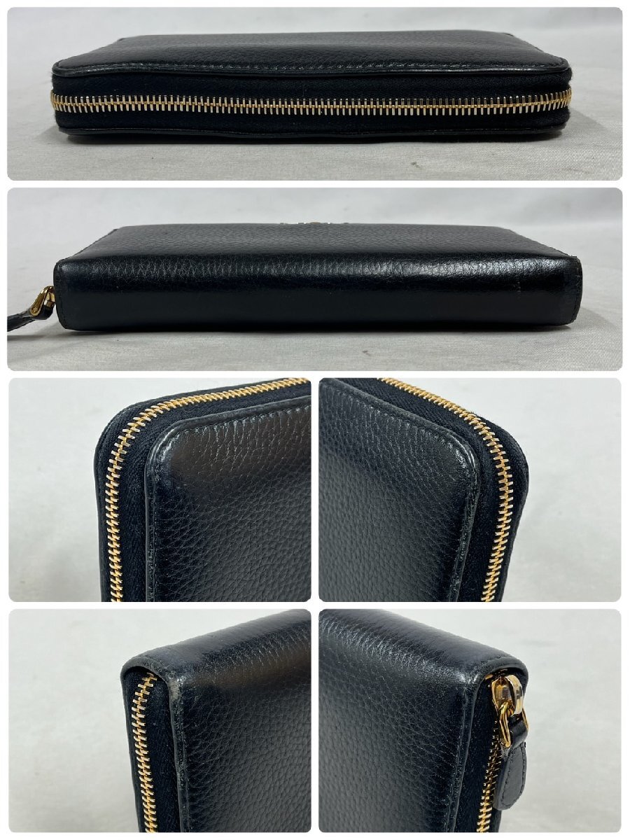 ▽▽プラダ PRADA ラウンドファスナー 長財布 牛革 ブラック系色 ▽▽プラダ PRADA ラウンドファスナー 長財布 牛革 ブラック系色