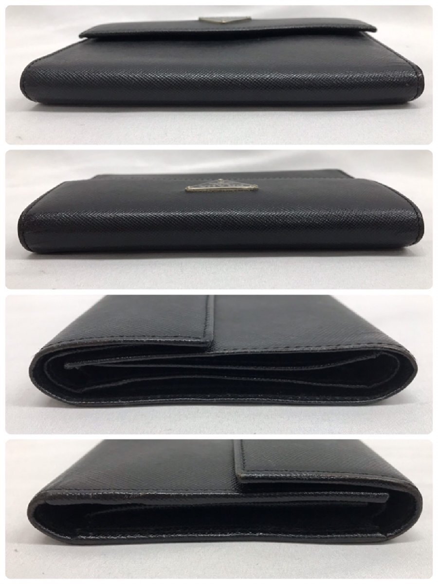 ◇◇PRADA プラダ サフィアーノ レザー 三つ折り財布 ブラック系 ◇◇PRADA プラダ サフィアーノ レザー 三つ折り財布 ブラック系