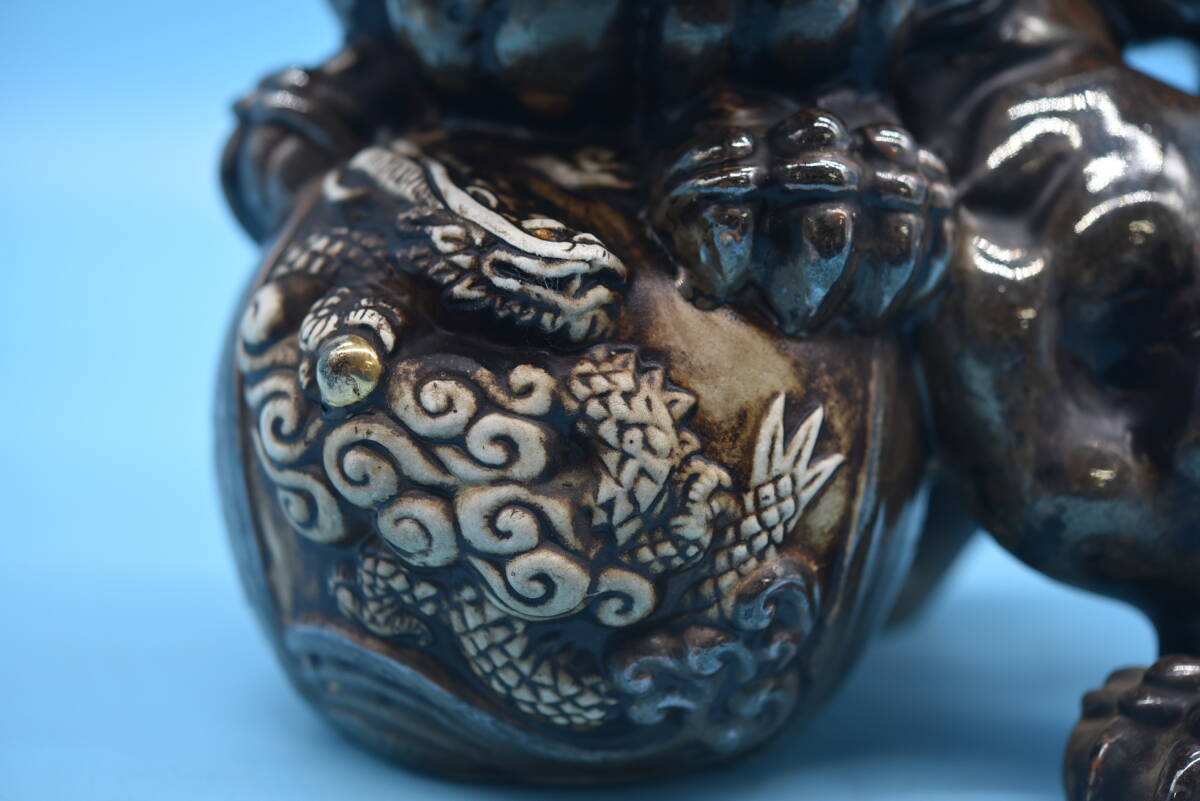 QY4-96【現状品】九谷焼 玉乗り獅子 狛犬 シーサー 八幡窯 須栄 QY4-96【現状品】九谷焼 玉乗り獅子 狛犬 シーサー 八幡窯 須栄